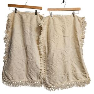 Vintage JC Penney's Made in USA Cream Fringed Matelasse Pillow Shams Standard